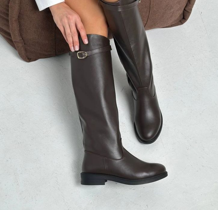 Чоботи жіночі шкіряні жокейки коричневі