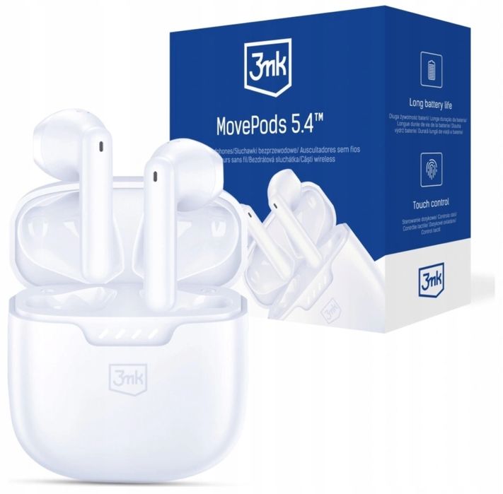 Bezprzewodowe słuchawki douszne 3MK Movepods TWS Bluetooth 5.4 biały