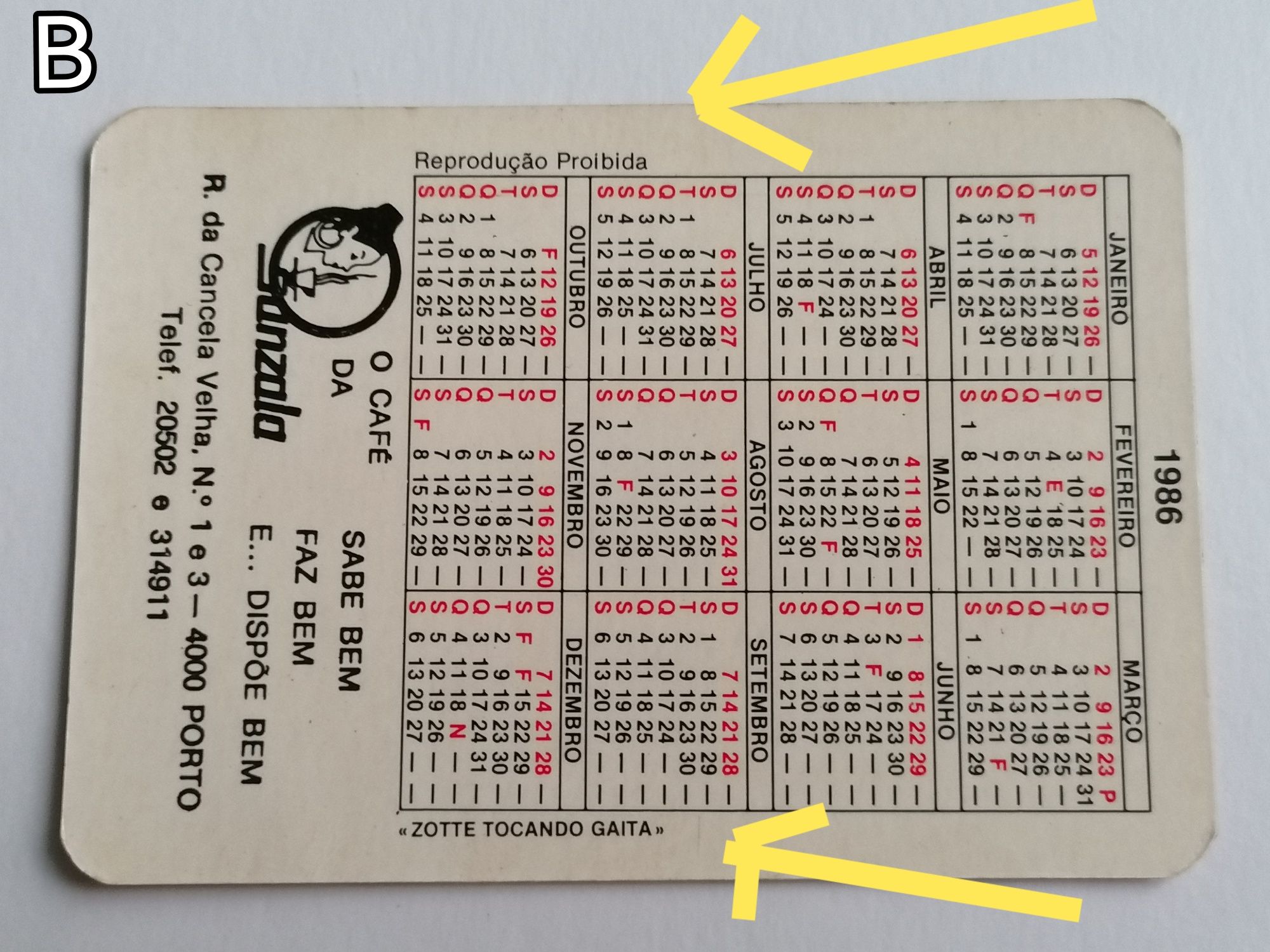 Colecção antiga completa de 12 calendários de 1986 dos cafés Sanzala