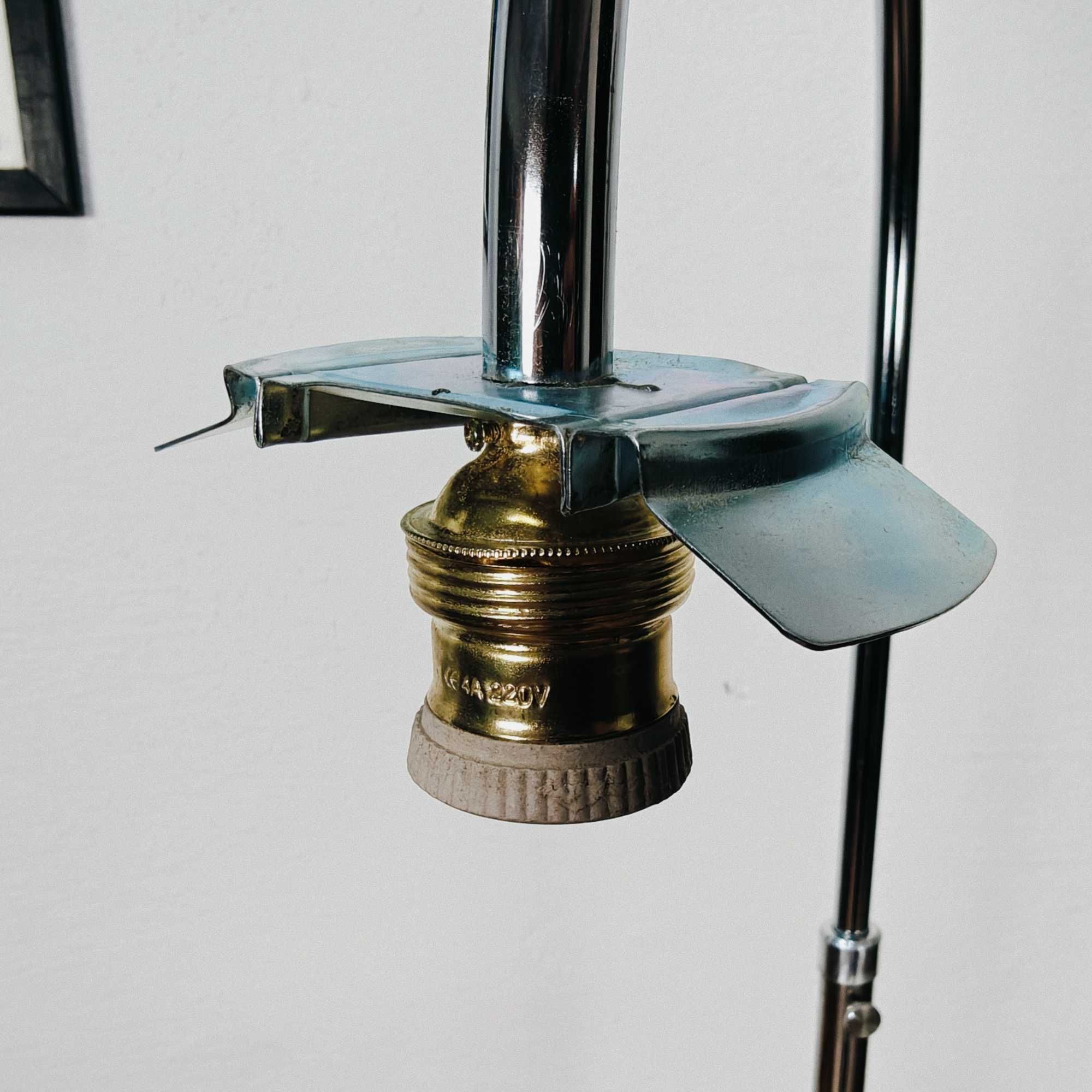 Lampa stojąca, podłogowa Chrom Orzech Klosz Kula styl Art Deco Bauhaus
