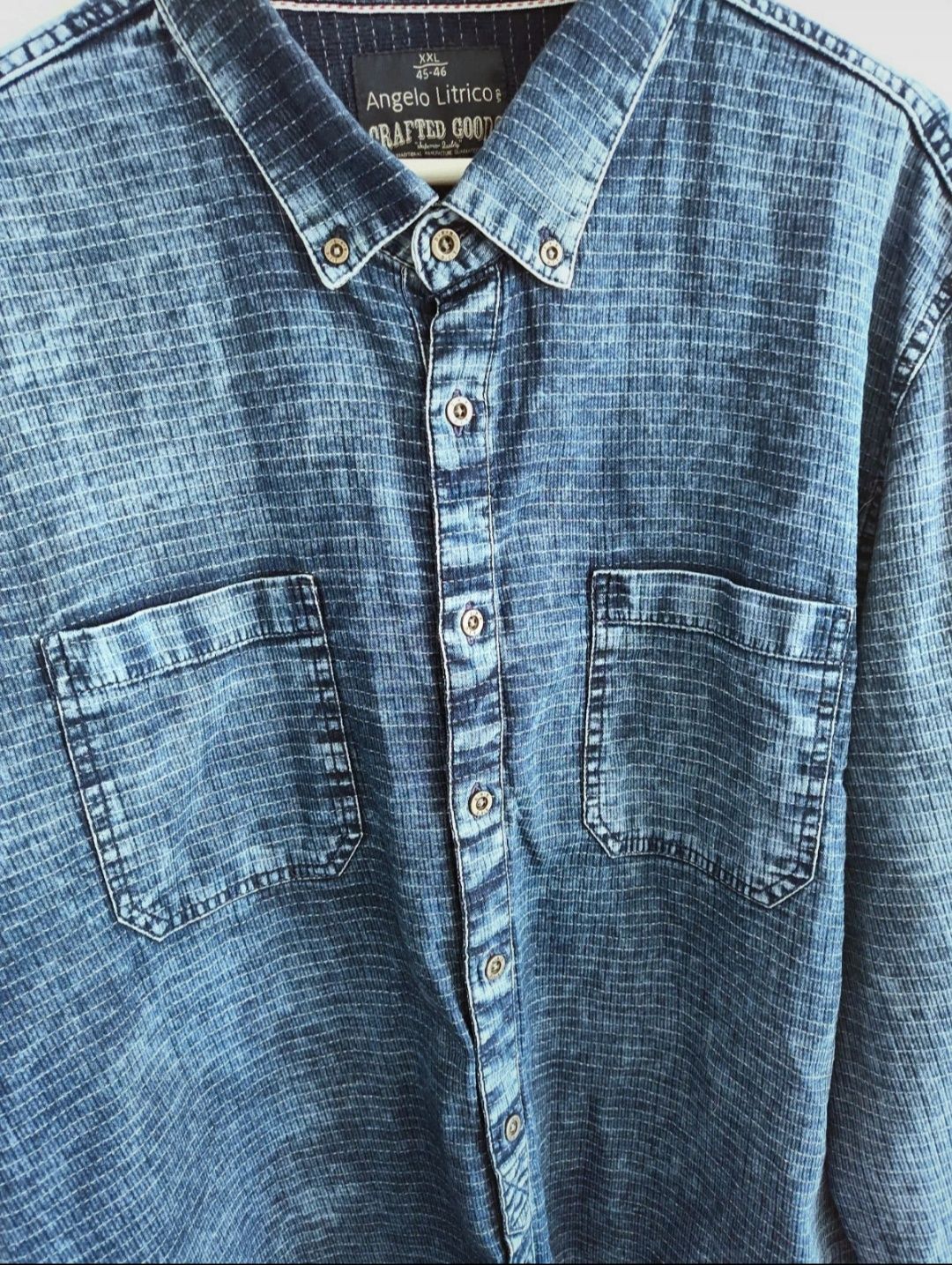 Męska koszula jeansowa marmurek retro vintage XXL oversize luźna