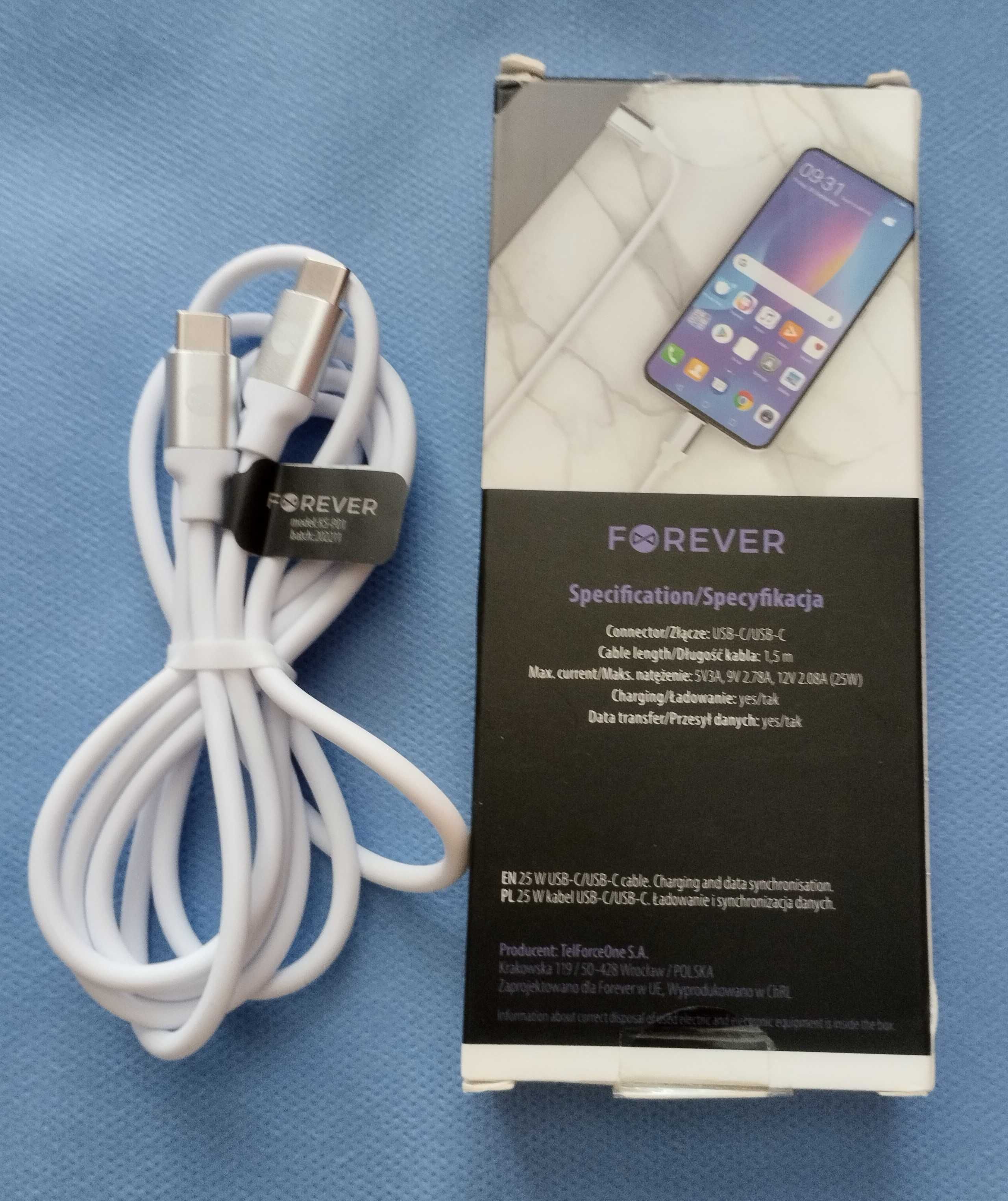 Nowy Kabel Forever HIGH Power USB-C / USB-C   25W  długość 1,5m