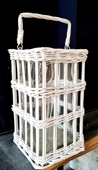 Duzy wiklinowy lampion plus wklad z grubego szkła, boho