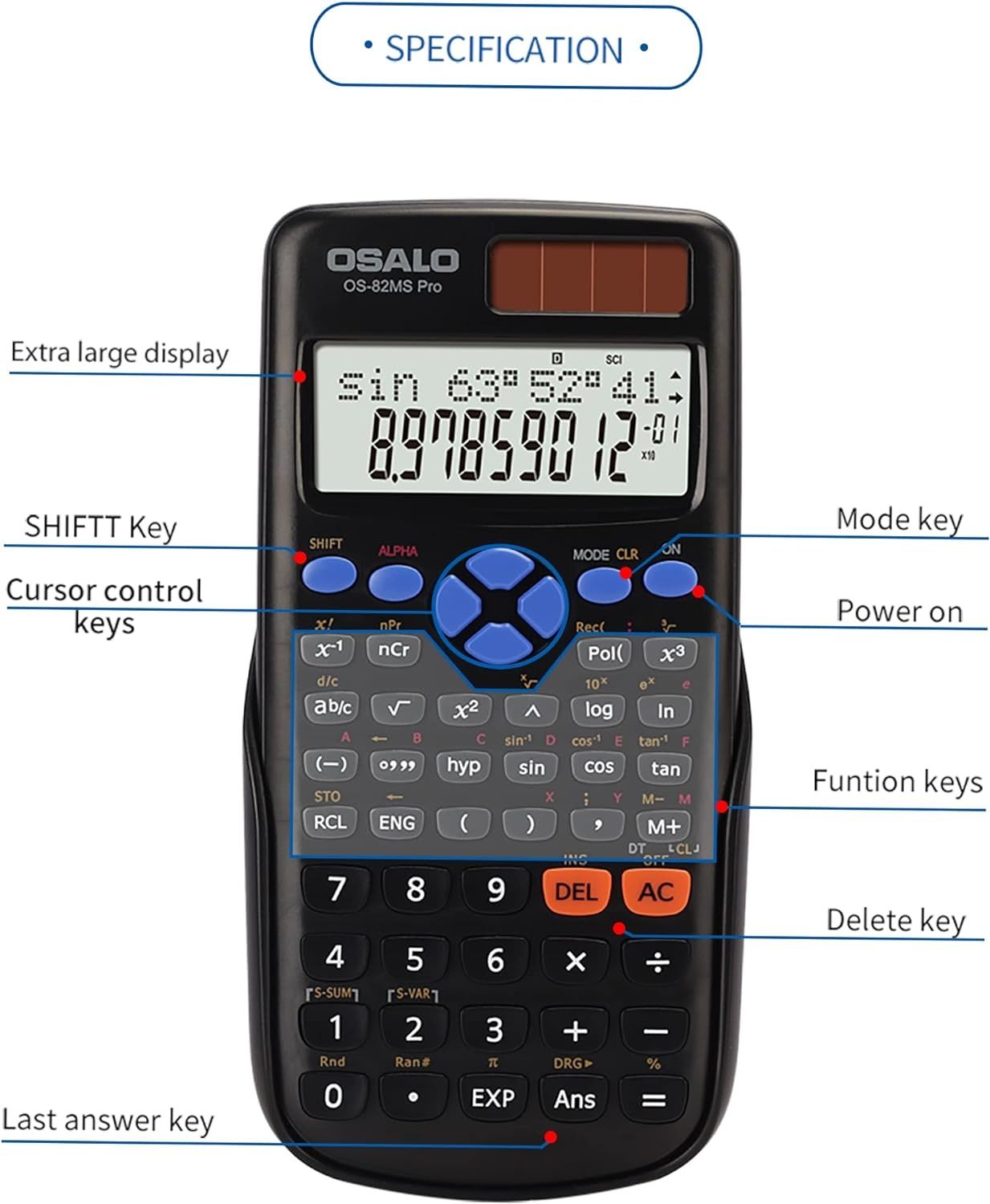 OSALO Kalkulator naukowy, 240 funkcji, 2-liniowy wyświetlacz