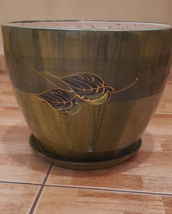 Donica ceramiczna duża, zielona