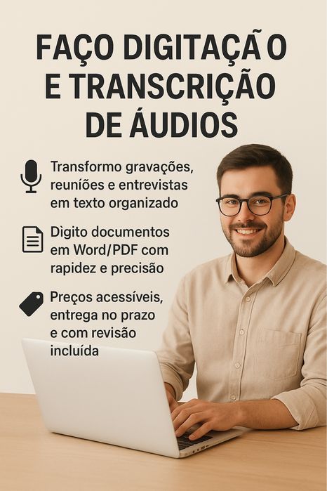 Faço digitação e transcrição de áudios e vídeos – rápido e acessível