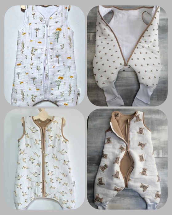 MUŚLINOWY Śpiworek z nogawkami wywijane skarpety