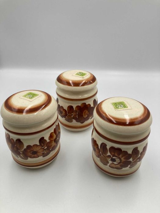 3 pojemniki z przykrywką, fajans Włocławek PRL