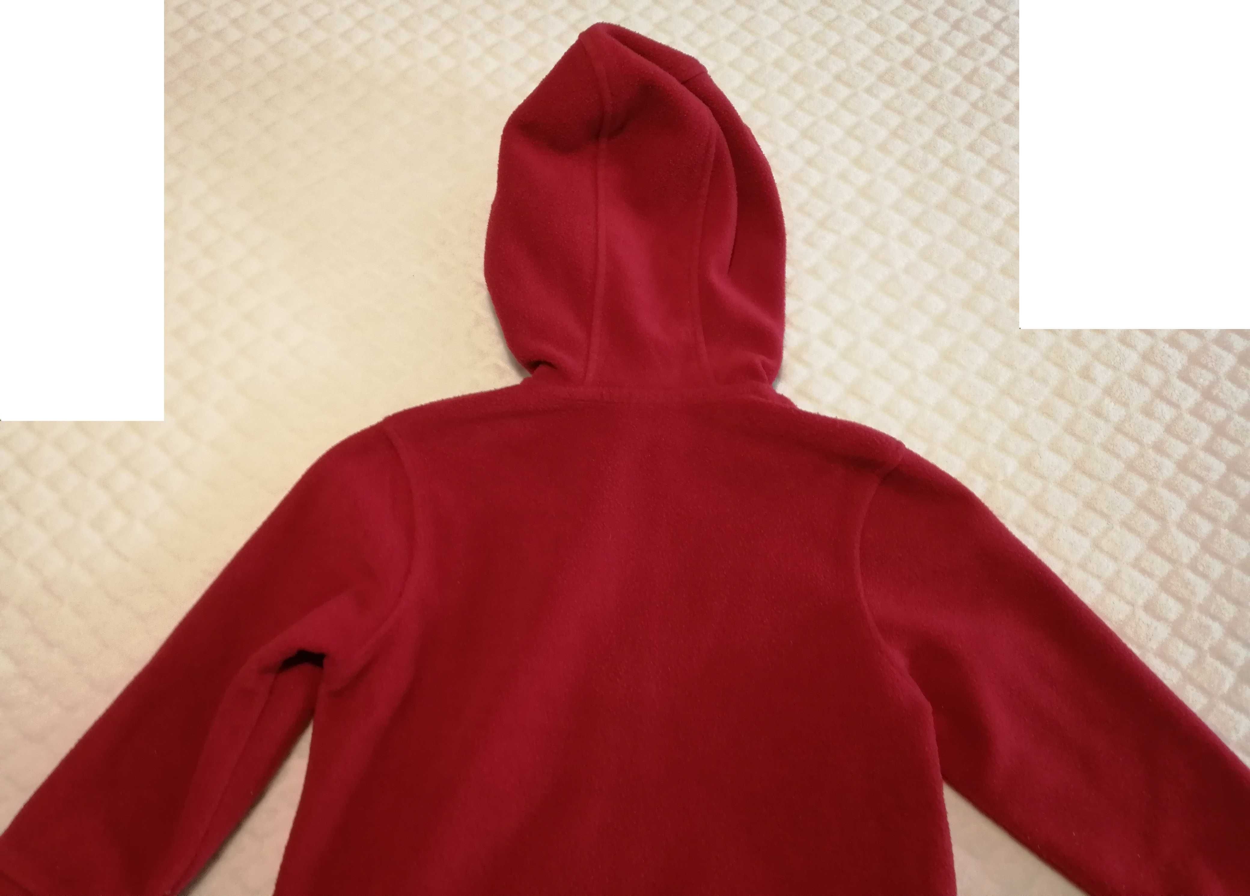 Bluza polarowa, rozpinana, ciepła z kapturem, czerwona, 116 (Odzież)