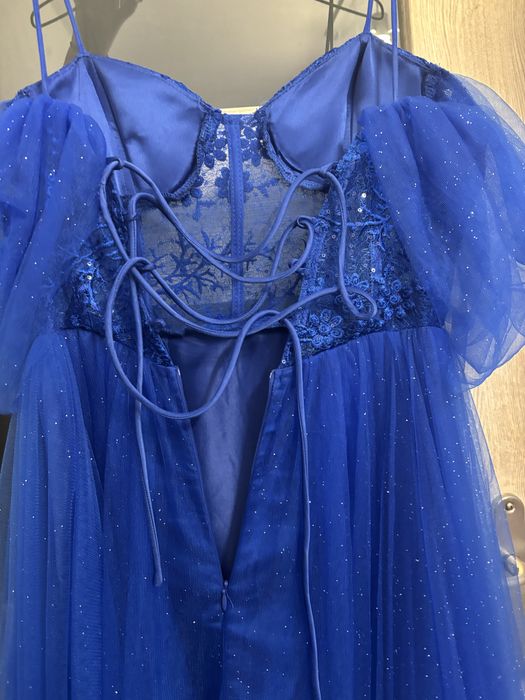 sukienka studniowkowa habrowa granatowa dluga