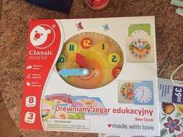 Drewniany zegar edukacyjny classic world nowy plus puzzle