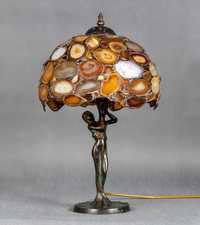 Mosiężna lampa gabinetowa / biurkowa z kloszem z ciętych agatów