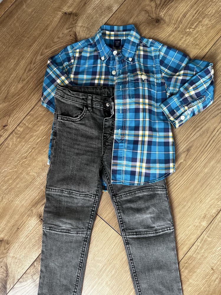 Spodnie jeansy i koszula elegancka dla chłopca r 110