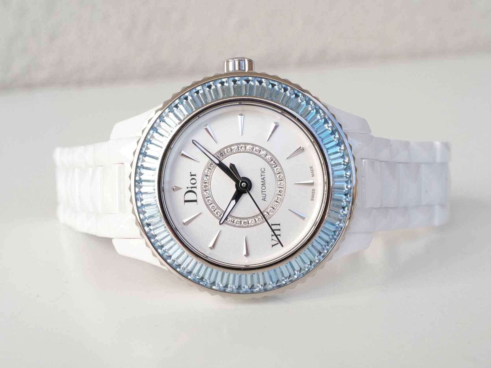 Dior VIII Baguette Aigues-Marines Automatic Ceramic 18K White Gold 33