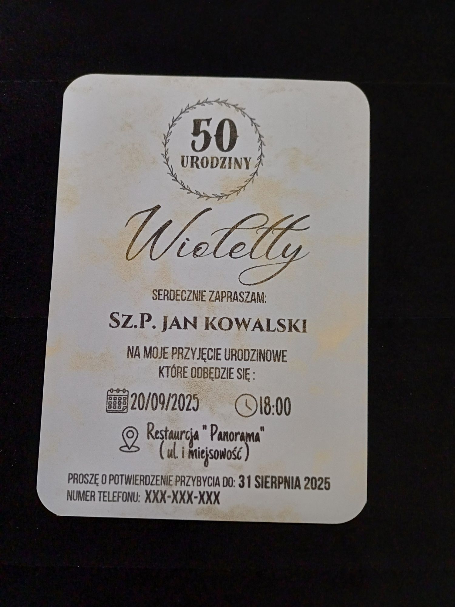 Zaproszenie jednokartkowe urodziny wesele + personalizowana koperta