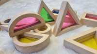 Drewniane klocki ze szkiełkami konstrukcyjne Montessori