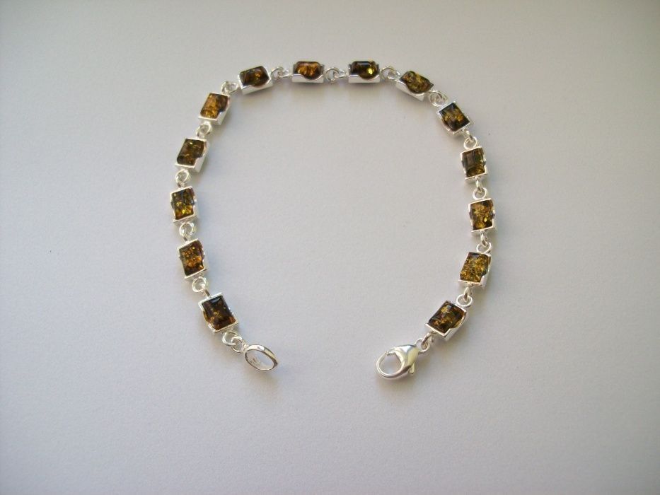 bransoletka srebrna z bursztynem