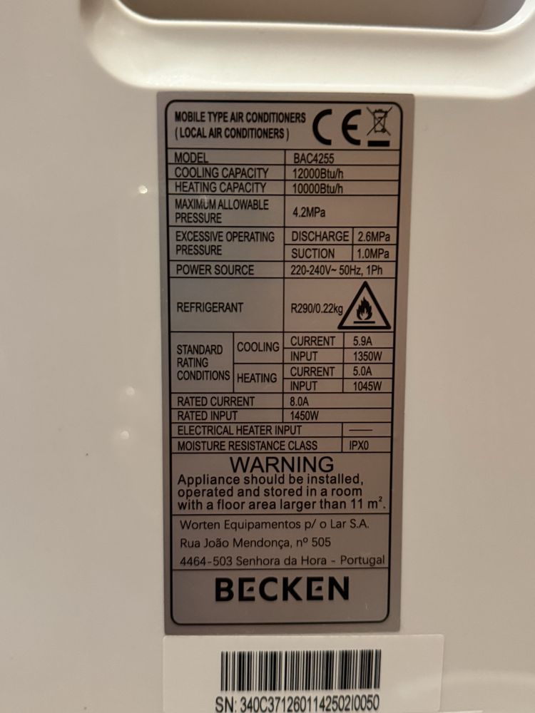 Portátil Ar Condicionado BECKEN – 12000 BTU (Frio/Quente)