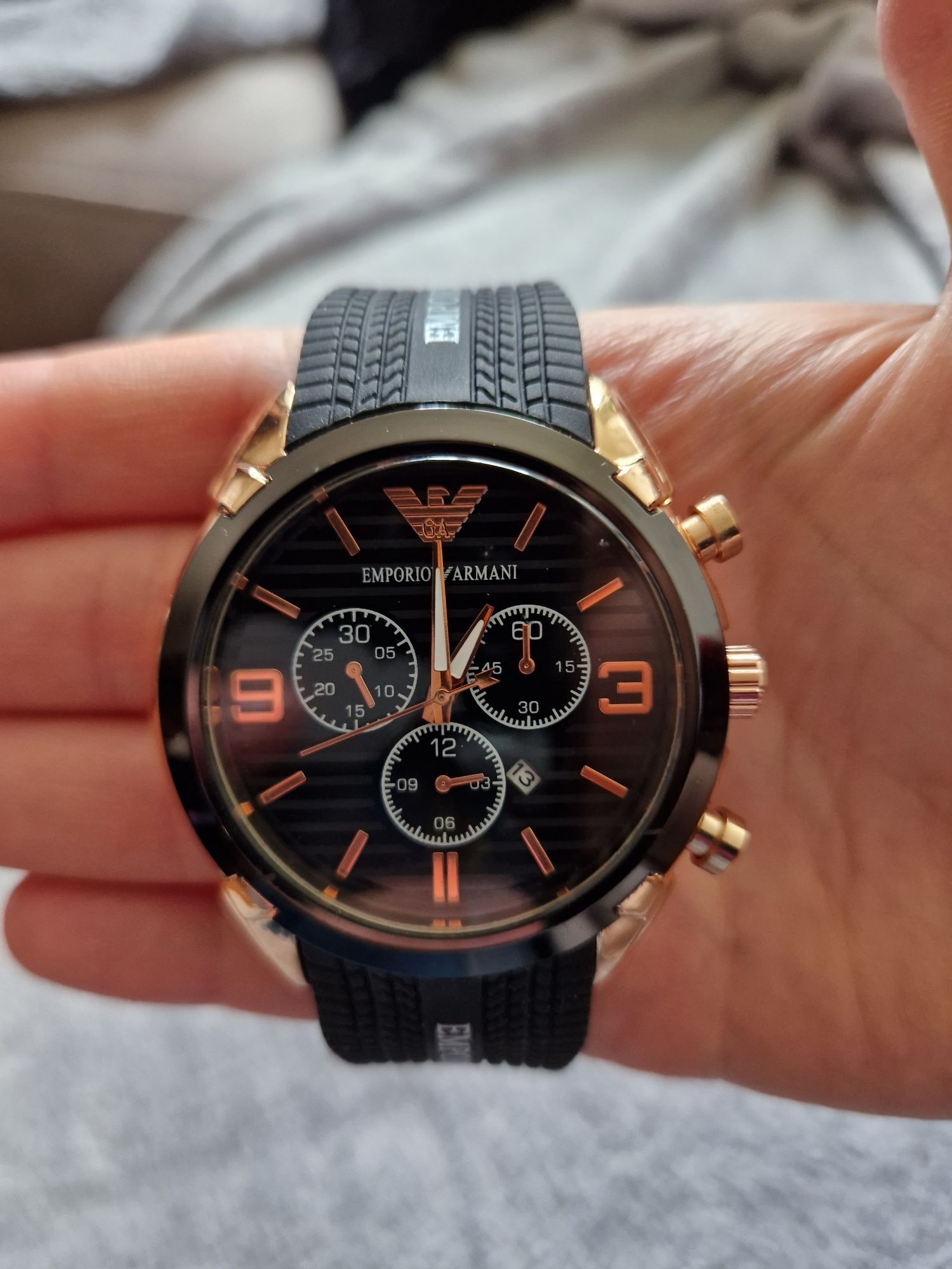 Emporio Armani męski zegarek markowy elegancki czarny złoty