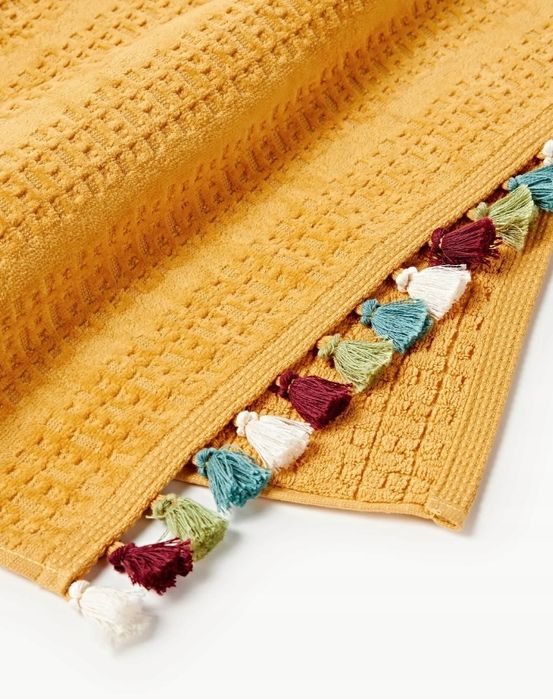 Ręcznik z frędzlami Tallulah Badetuch 100 x 150 cm Musztardowy