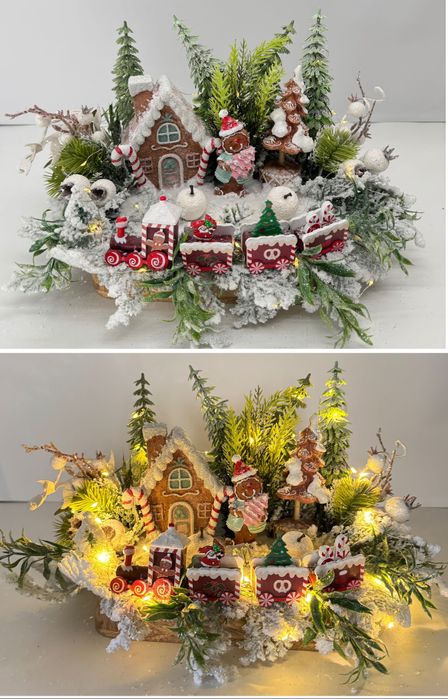 Stroik świąteczny LED zimowa dekoracja stołu piernikowy domek