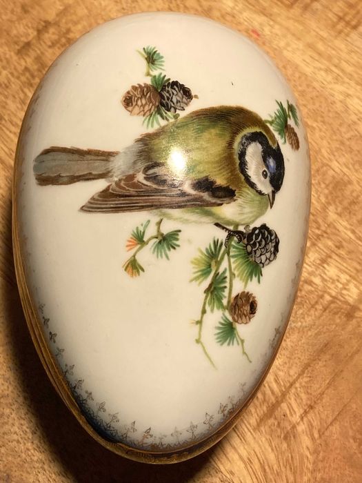 Шкатулка фарфоровая Яйцо с синицей Кобальт Скринька Яйко  Rosenthal