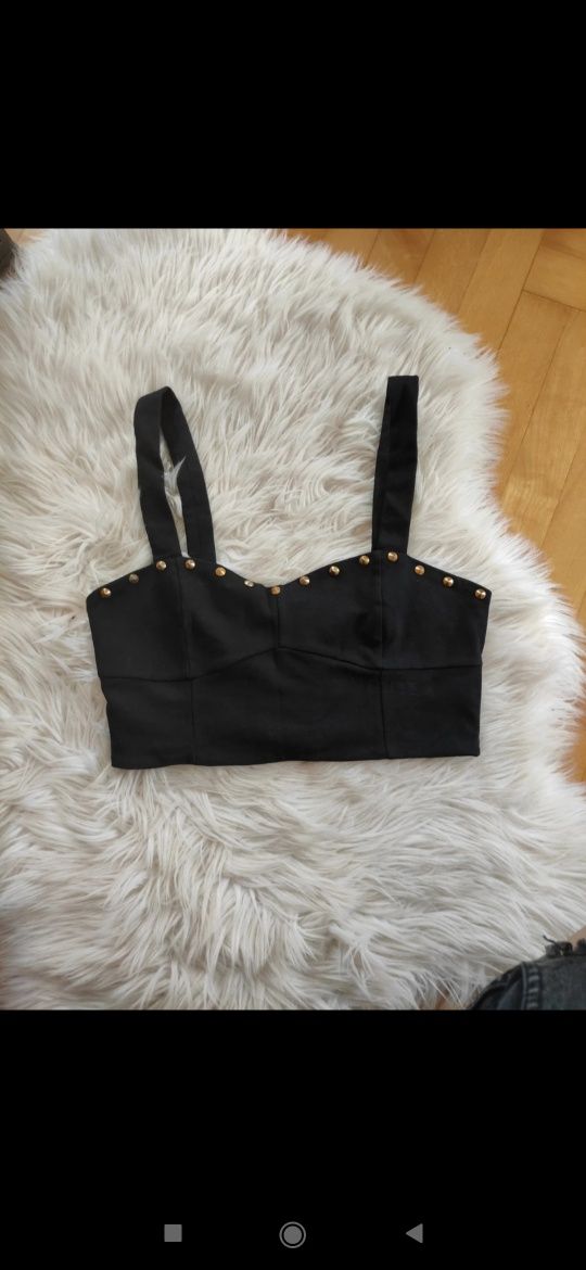 Crop top czarny krótka bluzka damska rozmiar M z ćwiekami