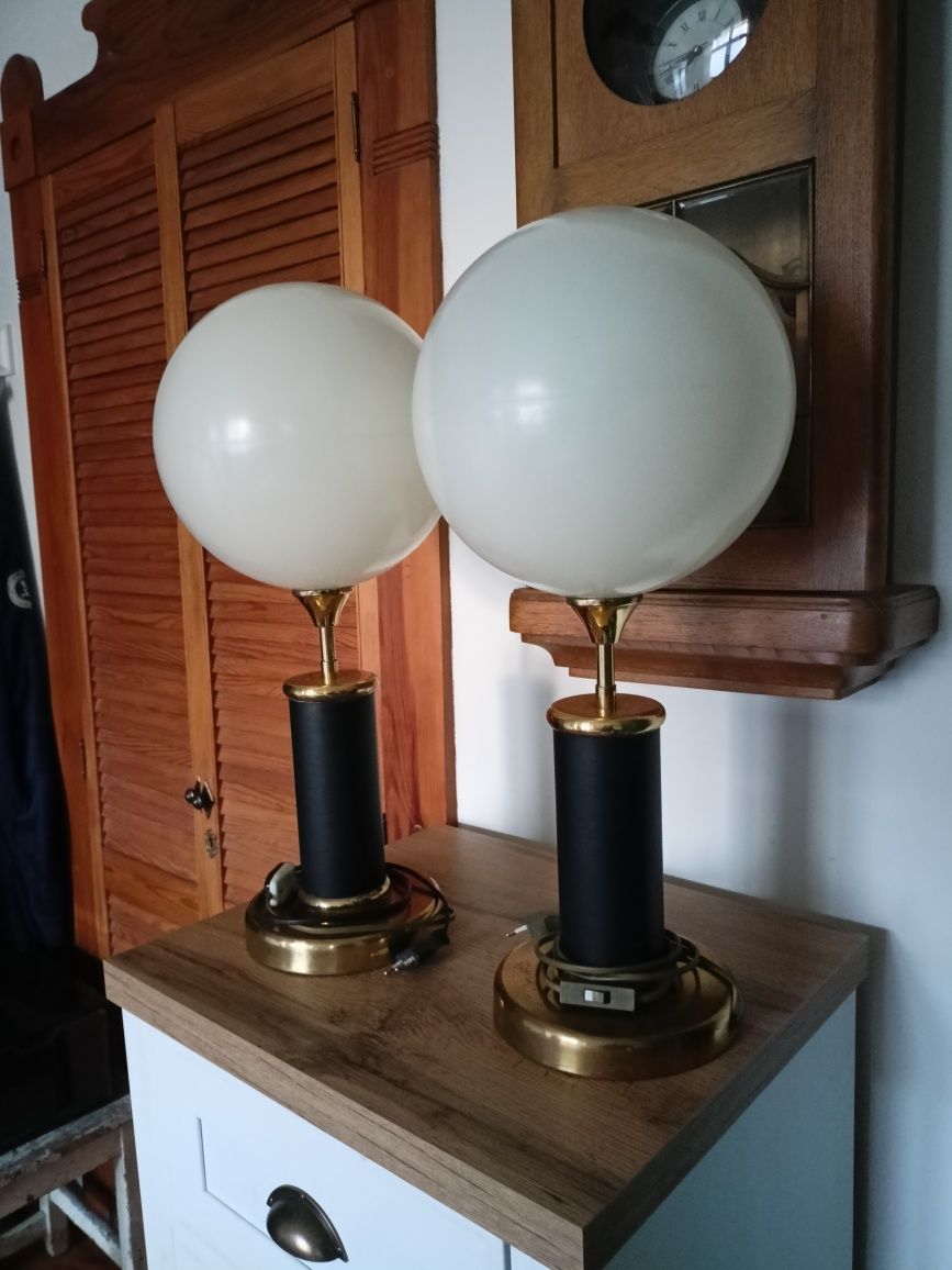 Lampy stołowe mid century modern art deco kule mosiądz vintage