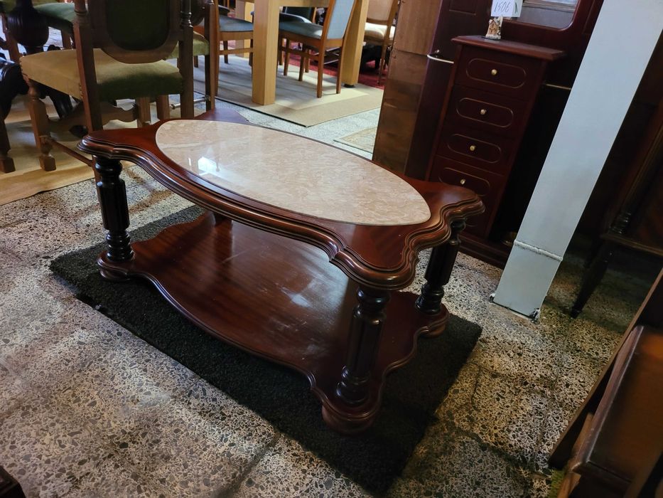 Mesa de centro em madeira com tampo em pedra - óptimo estado