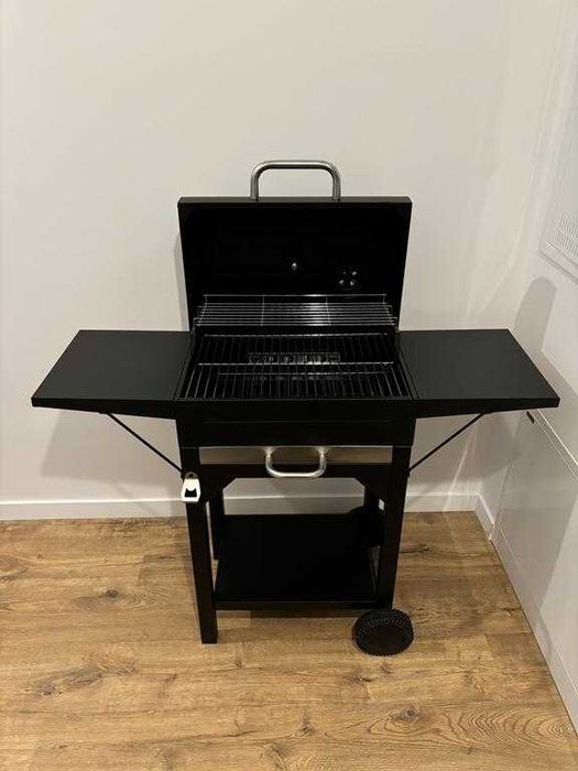 Grill Węglowy Ogrodowy Duży Z pokrywą Przenośny na Kółkach Termometr