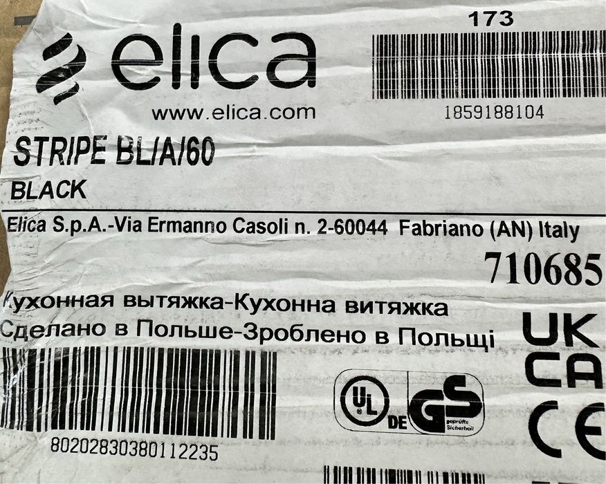 Elica STRIPE czarny okap 60cm NOWY
