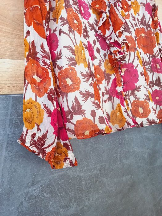 Massimo Dutti jedwabna koszula w kwiaty bez kołnierzyka dekolt V seda