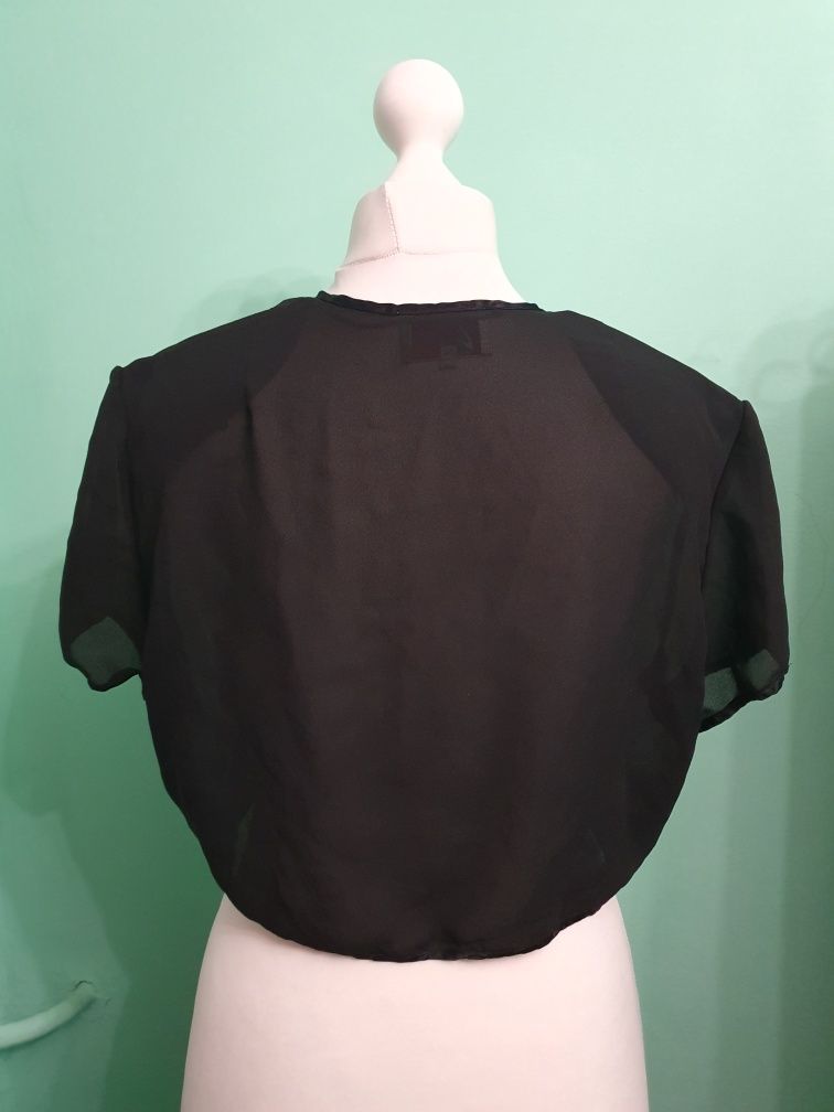 Szyfonowe czarne bolerko krótkie z pagonami gothic retro glamour