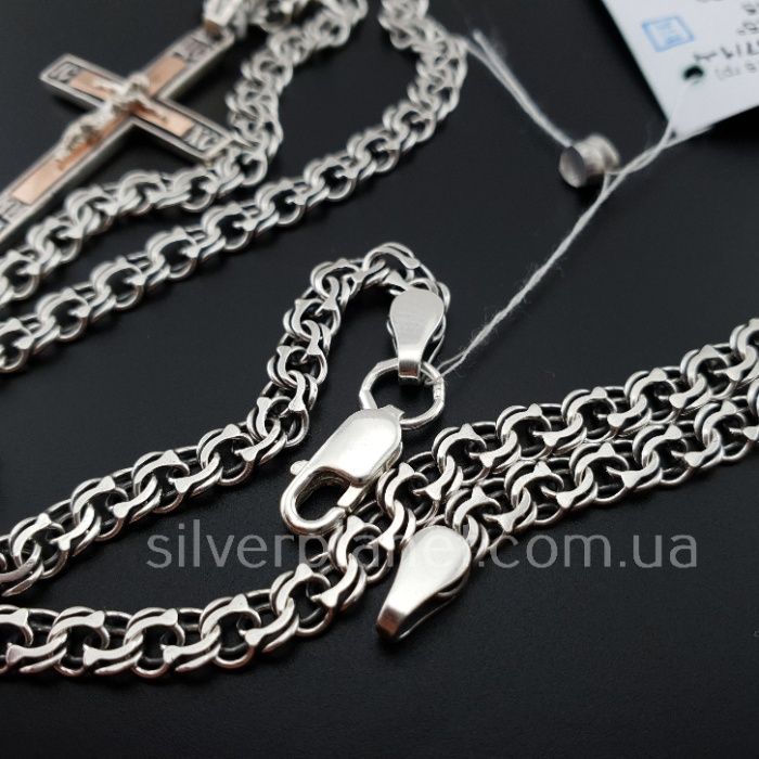 Срібна цепочка і хрестик із золотом Срібний ланцюжок чоловічий і кулон