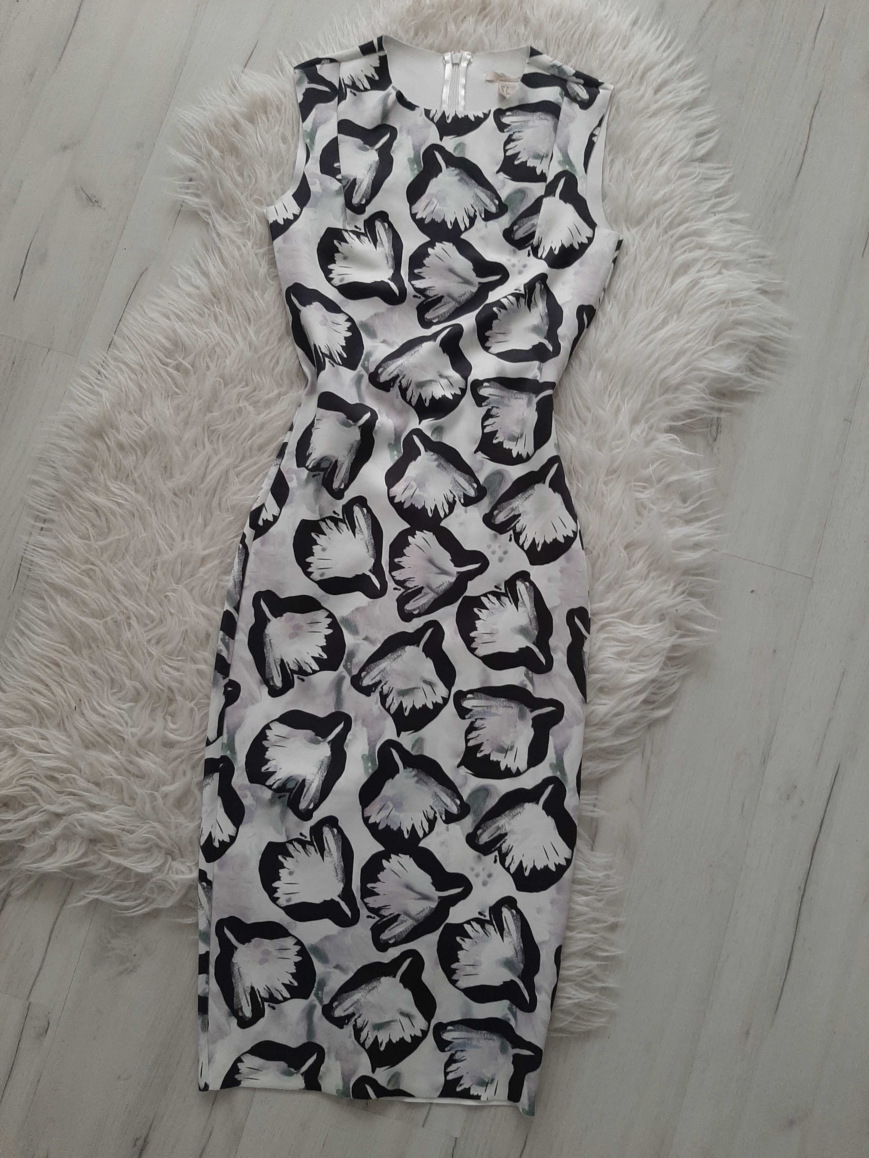 H&M Piękna ołówkowa sukienka midi w liście XS