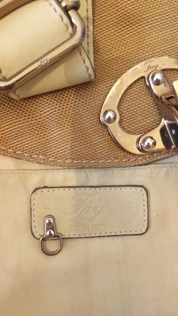 FAY PREMIUM UNIKAT oryginalna torebka len i skóra nat. crossbody worek