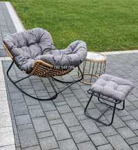 DOSTAWA W CENIE-NOWY fotel bujany + podnóżek + stolik - meble ogrodowe