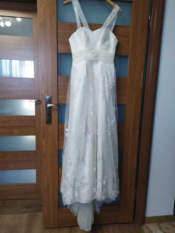 Okazja! Piękna suknia ślubna w stylu boho vintage kolor ecru rozmiar S