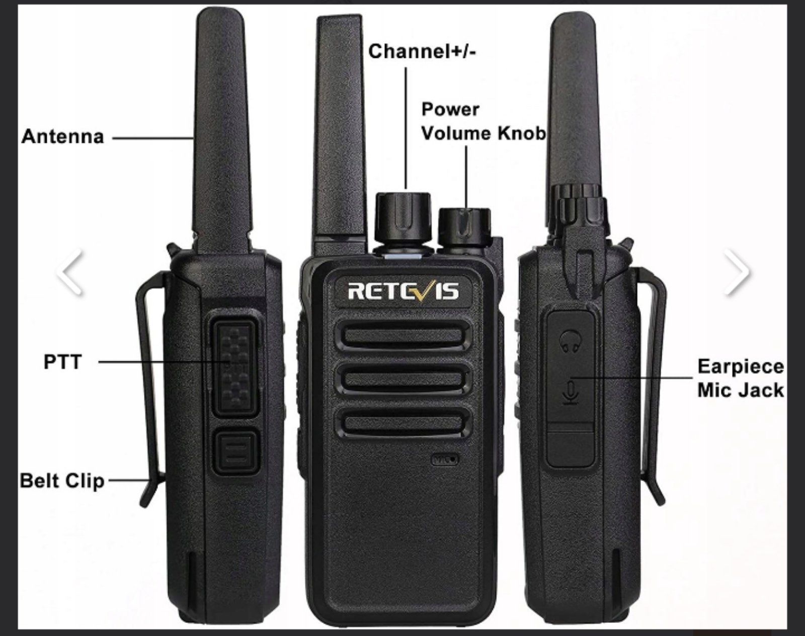 Рації Retevis RT668B PMR 446 Радіостанції з 3 передніми кнопками.
