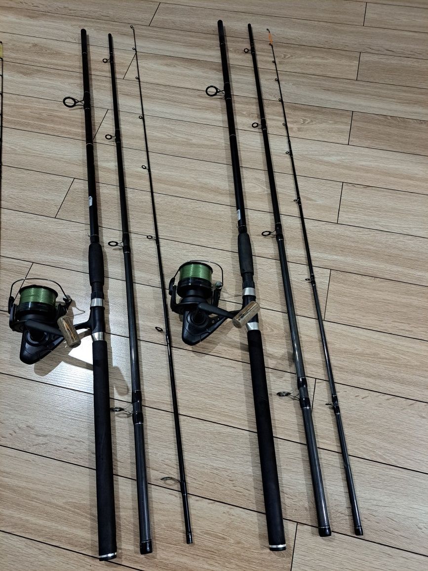 2 xFeeder Browning + kołowrotek Okuma Custom black + Rod Pod