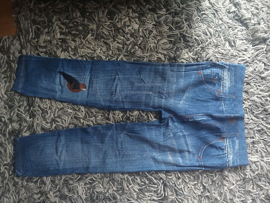 Legginsy 3/4 imitacja jeansu z dziurami