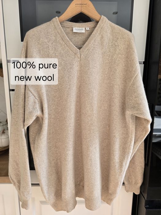 Sweter męski wełniany w serek beżowy XL jesień