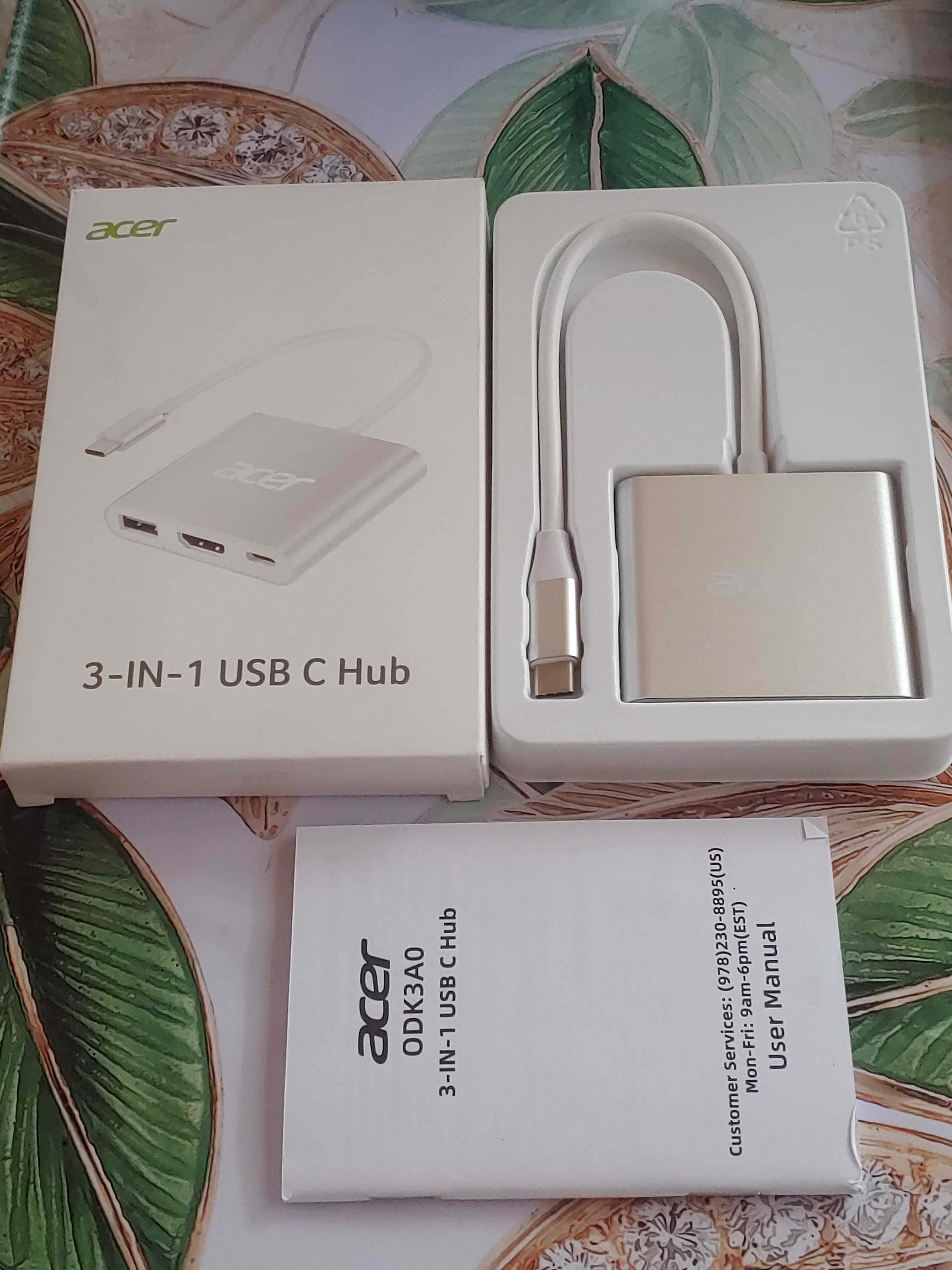 Адаптер Acer USB C - HDMI концентратор USB C 4K, 100 Вт, порт USBA 3.0