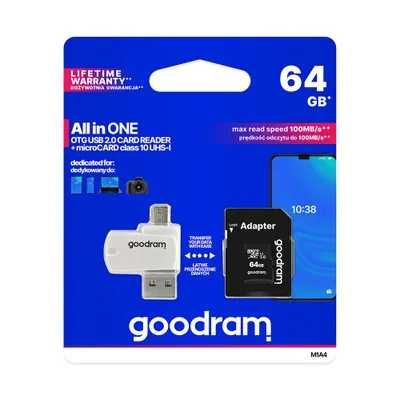 czytnik kart pamięci USB A + Micro USB+ karta microSD 64GB z adapterem