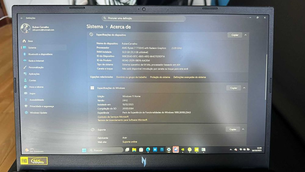 Acer V15 i7 7000 GEFORCE RTX 4060 32G RAM 1TB 165Hz NOVO C/GARANTIA