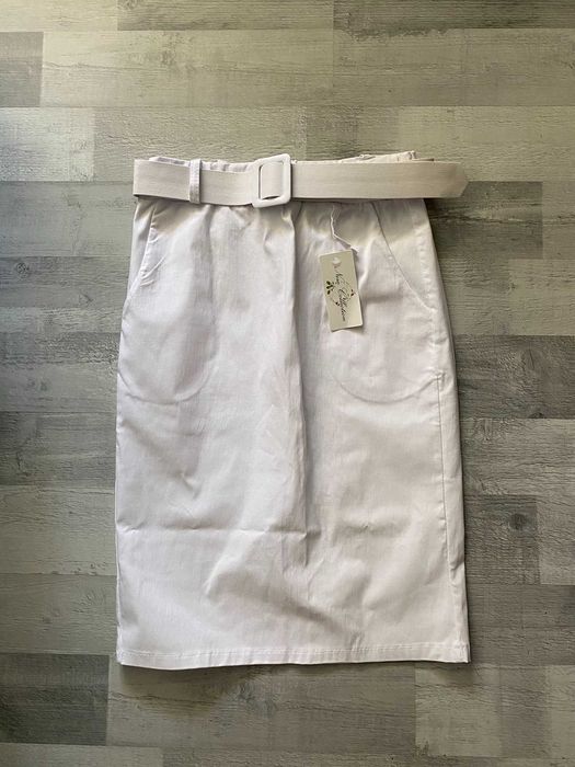 Spódnica biała midi długa z paskiem elegancka New Collection S