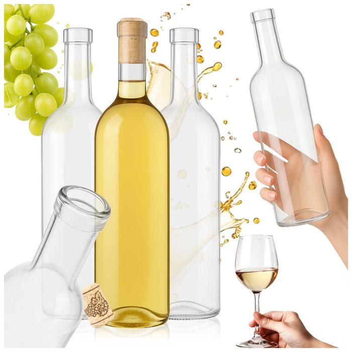 Zestaw 10 sztuk - butelka BORDEAUX 750 ml biała na wino z korkiem