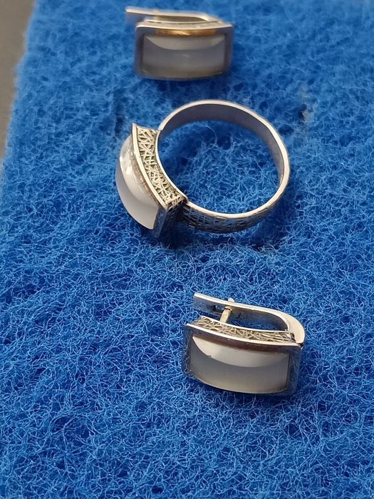 Серебряный комплект серьги и кольцо