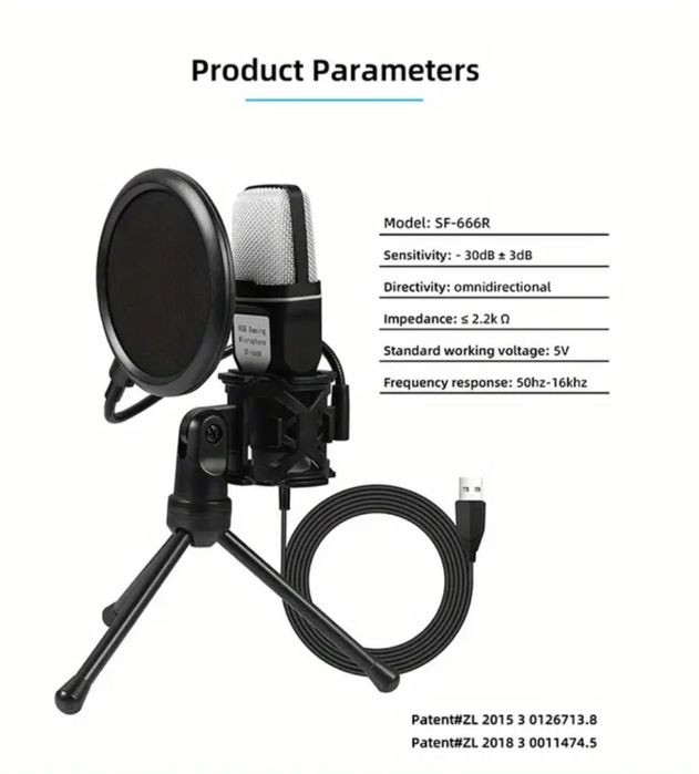 Microfone gaming e podcasting + braço articulado