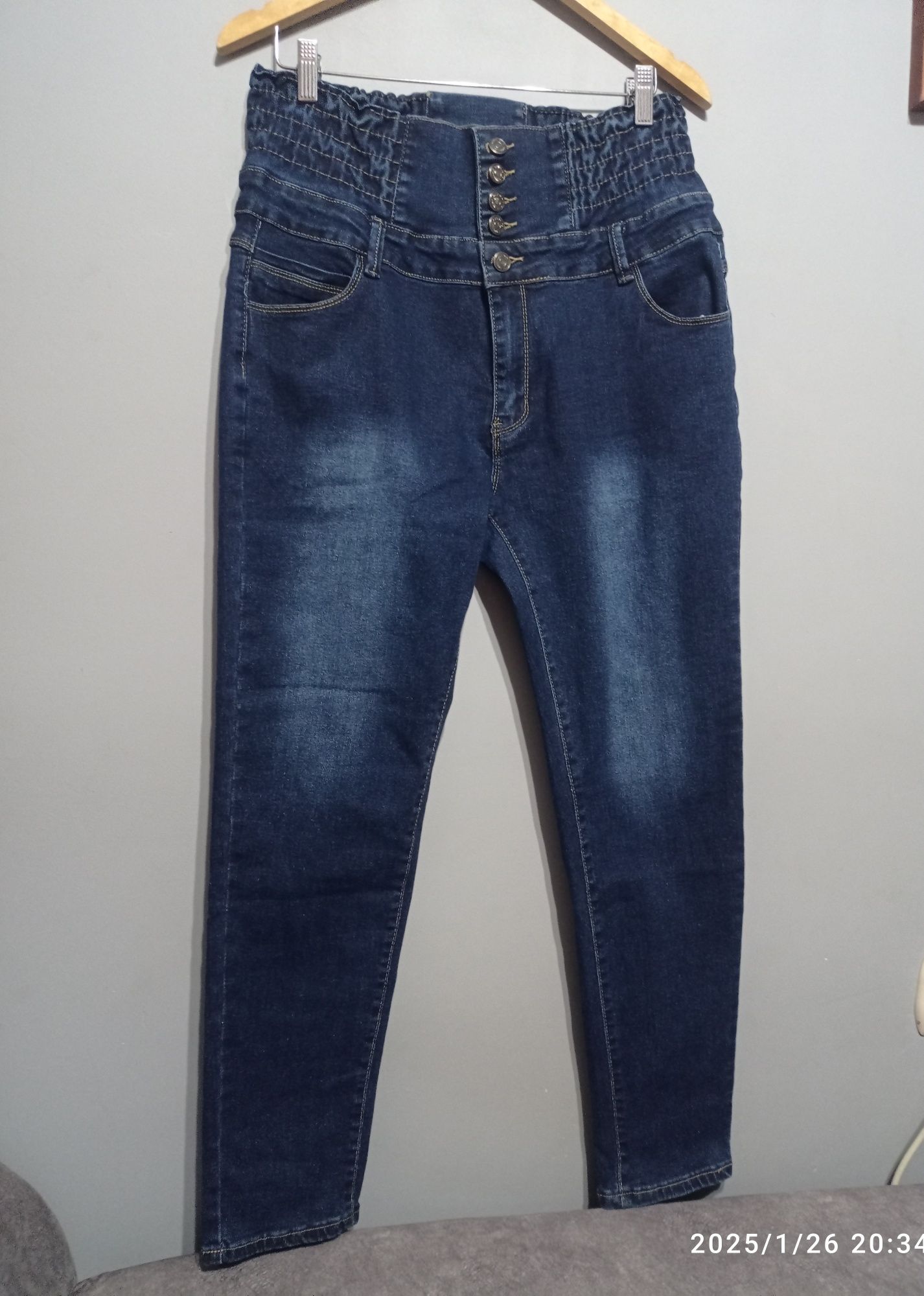 Nowe jeansy 16 XXL 44 wysoki stan guziki dżinsy skinny rurki wygodne